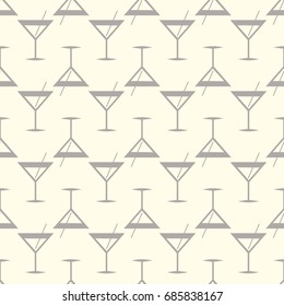 Seamless pattern background with alcohol cocktail drinks of martini, margarita, tequila or vodka.