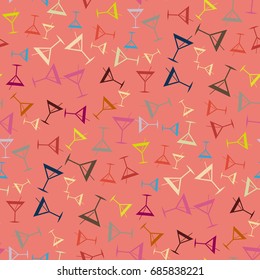 Seamless pattern background with alcohol cocktail drinks of martini, margarita, tequila or vodka.