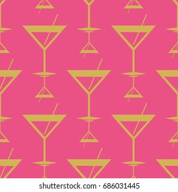 Seamless pattern background with alcohol cocktail drinks of martini, margarita, tequila or vodka.