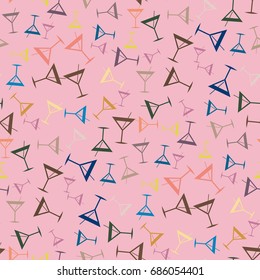 Seamless pattern background with alcohol cocktail drinks of martini, margarita, tequila or vodka.