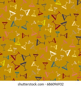 Seamless pattern background with alcohol cocktail drinks of martini, margarita, tequila or vodka.