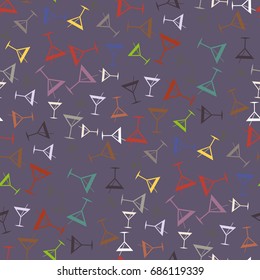 Seamless pattern background with alcohol cocktail drinks of martini, margarita, tequila or vodka.