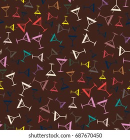 Seamless pattern background with alcohol cocktail drinks of martini, margarita, tequila or vodka.