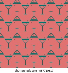 Seamless pattern background with alcohol cocktail drinks of martini, margarita, tequila or vodka.