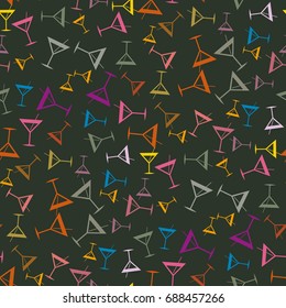 Seamless pattern background with alcohol cocktail drinks of martini, margarita, tequila or vodka.