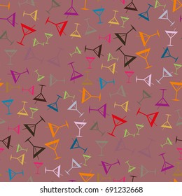 Seamless pattern background with alcohol cocktail drinks of martini, margarita, tequila or vodka.