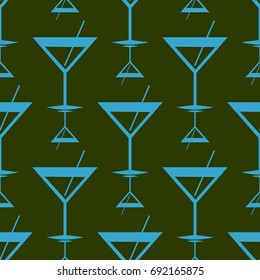 Seamless pattern background with alcohol cocktail drinks of martini, margarita, tequila or vodka.