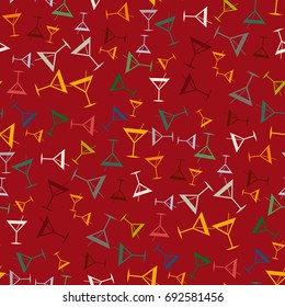 Seamless pattern background with alcohol cocktail drinks of martini, margarita, tequila or vodka.
