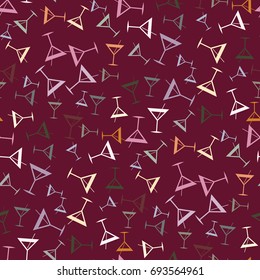 Seamless pattern background with alcohol cocktail drinks of martini, margarita, tequila or vodka.