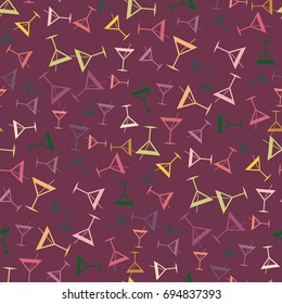 Seamless pattern background with alcohol cocktail drinks of martini, margarita, tequila or vodka.