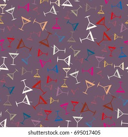 Seamless pattern background with alcohol cocktail drinks of martini, margarita, tequila or vodka.