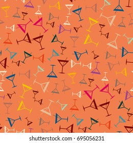Seamless pattern background with alcohol cocktail drinks of martini, margarita, tequila or vodka.