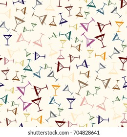 Seamless pattern background with alcohol cocktail drinks of martini, margarita, tequila or vodka.