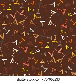 Seamless pattern background with alcohol cocktail drinks of martini, margarita, tequila or vodka.