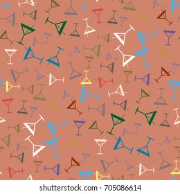 Seamless pattern background with alcohol cocktail drinks of martini, margarita, tequila or vodka.