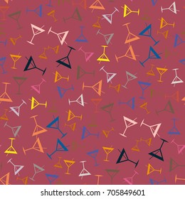 Seamless pattern background with alcohol cocktail drinks of martini, margarita, tequila or vodka.