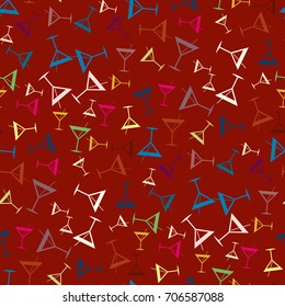 Seamless pattern background with alcohol cocktail drinks of martini, margarita, tequila or vodka.