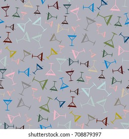 Seamless pattern background with alcohol cocktail drinks of martini, margarita, tequila or vodka.