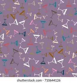 Seamless pattern background with alcohol cocktail drinks of martini, margarita, tequila or vodka.