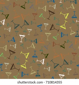 Seamless pattern background with alcohol cocktail drinks of martini, margarita, tequila or vodka.