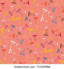 Seamless pattern background with alcohol cocktail drinks of martini, margarita, tequila or vodka.