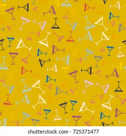 Seamless pattern background with alcohol cocktail drinks of martini, margarita, tequila or vodka.