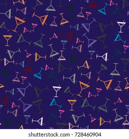 Seamless pattern background with alcohol cocktail drinks of martini, margarita, tequila or vodka.