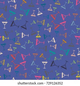 Seamless pattern background with alcohol cocktail drinks of martini, margarita, tequila or vodka.