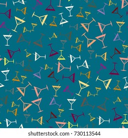 Seamless pattern background with alcohol cocktail drinks of martini, margarita, tequila or vodka.