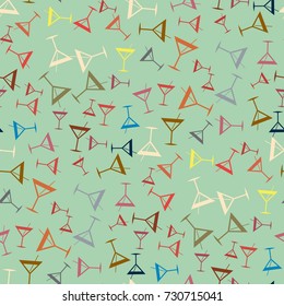 Seamless pattern background with alcohol cocktail drinks of martini, margarita, tequila or vodka.