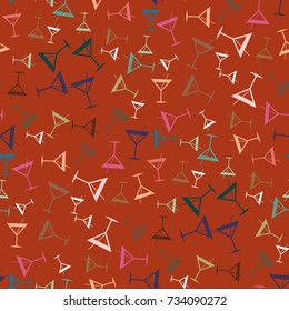 Seamless pattern background with alcohol cocktail drinks of martini, margarita, tequila or vodka.