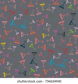 Seamless pattern background with alcohol cocktail drinks of martini, margarita, tequila or vodka.