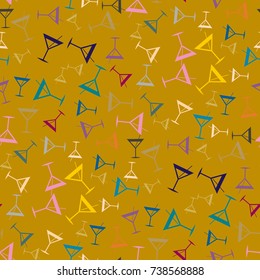 Seamless pattern background with alcohol cocktail drinks of martini, margarita, tequila or vodka.