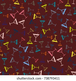 Seamless pattern background with alcohol cocktail drinks of martini, margarita, tequila or vodka.