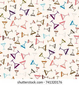 Seamless pattern background with alcohol cocktail drinks of martini, margarita, tequila or vodka.