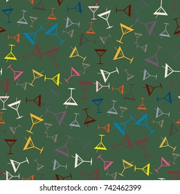 Seamless pattern background with alcohol cocktail drinks of martini, margarita, tequila or vodka.