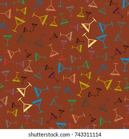 Seamless pattern background with alcohol cocktail drinks of martini, margarita, tequila or vodka.