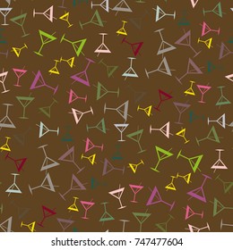 Seamless pattern background with alcohol cocktail drinks of martini, margarita, tequila or vodka.