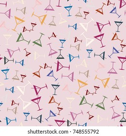 Seamless pattern background with alcohol cocktail drinks of martini, margarita, tequila or vodka.