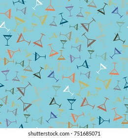 Seamless pattern background with alcohol cocktail drinks of martini, margarita, tequila or vodka.