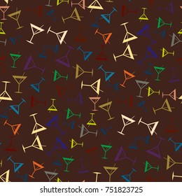 Seamless pattern background with alcohol cocktail drinks of martini, margarita, tequila or vodka.