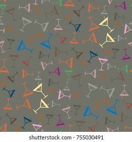 Seamless pattern background with alcohol cocktail drinks of martini, margarita, tequila or vodka.