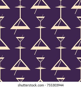 Seamless pattern background with alcohol cocktail drinks of martini, margarita, tequila or vodka.