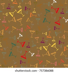 Seamless pattern background with alcohol cocktail drinks of martini, margarita, tequila or vodka.