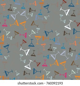 Seamless pattern background with alcohol cocktail drinks of martini, margarita, tequila or vodka.