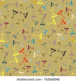 Seamless pattern background with alcohol cocktail drinks of martini, margarita, tequila or vodka.