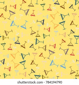 Seamless pattern background with alcohol cocktail drinks of martini, margarita, tequila or vodka.