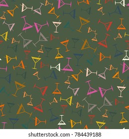 Seamless pattern background with alcohol cocktail drinks of martini, margarita, tequila or vodka.