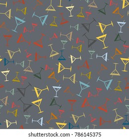 Seamless pattern background with alcohol cocktail drinks of martini, margarita, tequila or vodka.