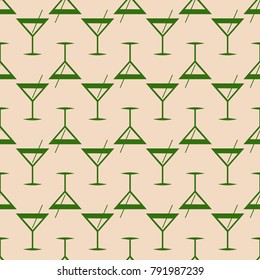 Seamless pattern background with alcohol cocktail drinks of martini, margarita, tequila or vodka.